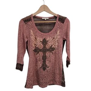 Miss Me Embellished Cross Shirt Medium